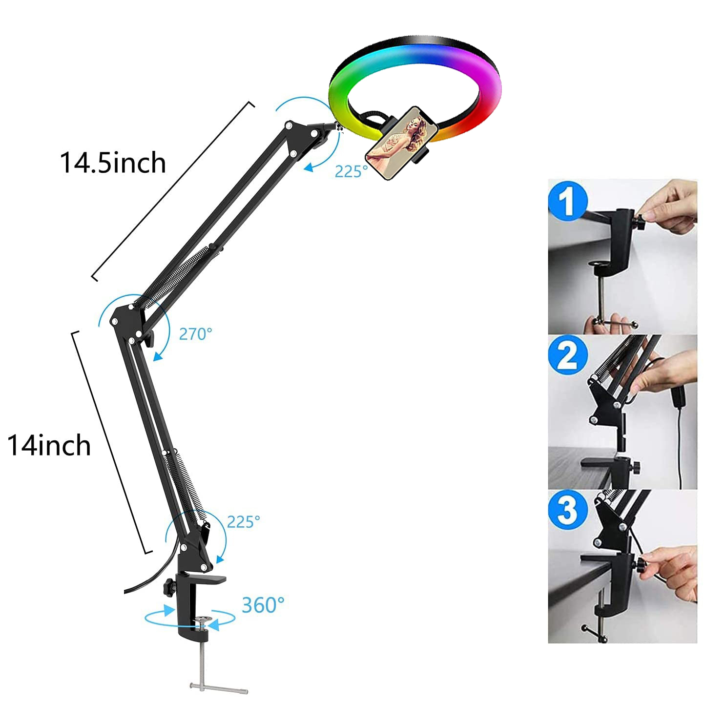 RGB Selfie Ring Light 26cm Fil - Photography Mobile Lighting ulasan dan harga